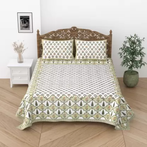 244 TC Cotton Double Floral Flat Bedsheet  (Pack of 1, Pgreen Asapala)