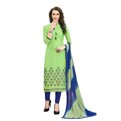 Chanderi Cotton Fabric Green Color Dress Material