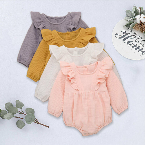 0 24M Cute Infant Baby Girl Kid Bodysuit Solid