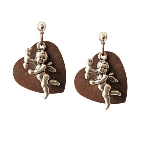 Heart stud earrings in brass and silver. Perfect for valentines day,