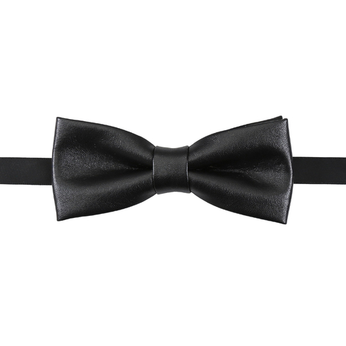 Plain Faux Leather Pre-Tied Bow Tie - Black