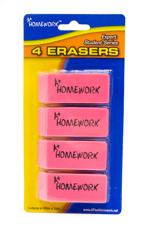 A+ Homework Pink Erasers - 48 Count, 4 Piece, Large Beveled