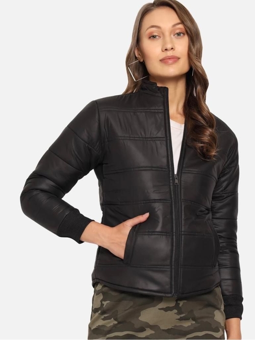 Women Solid Light Weight Casual Short Jacket (Color Black) (Size XL)