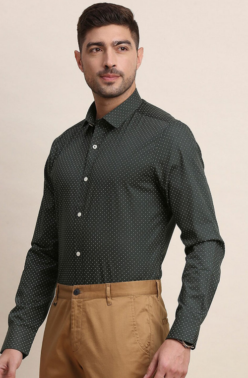 Men Slim Fit Micro Ditsy Printed Pure Cotton Formal Shirt (Color Grey)