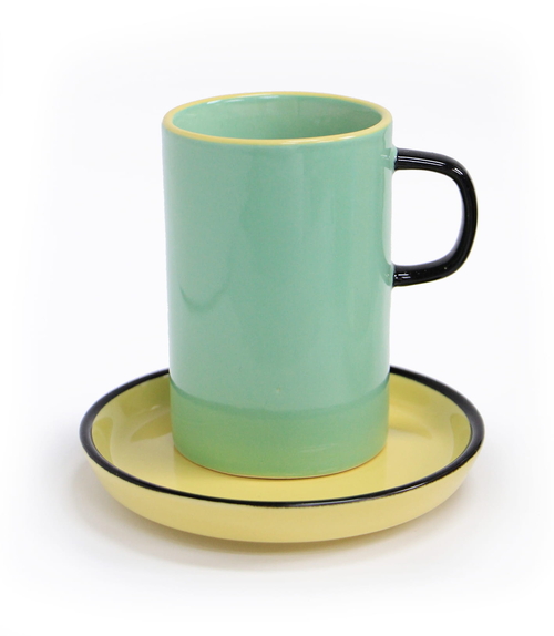 Retro Stonenamel Green Cup with a Saucer