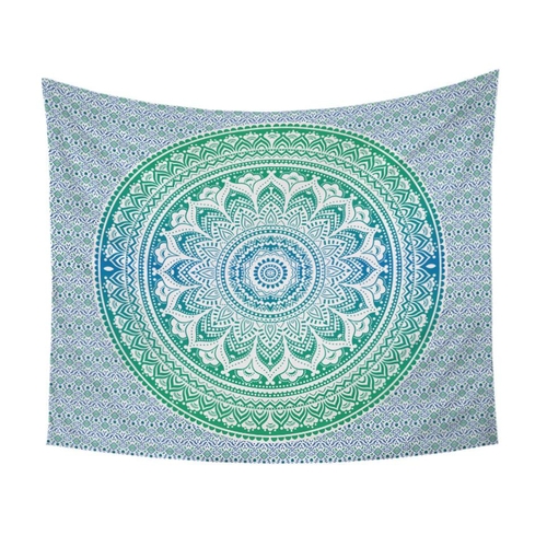 Blue and Green Mandala Flower Tapestry Bohemia