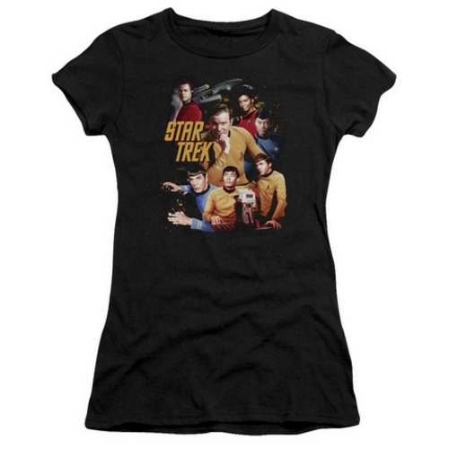 Trevco Star Trek-At The Controls - Short Sleeve Junior Sheer Tee - Bla