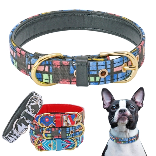 Plaid Dog Collar Soft Leather Padded Puppy Cat