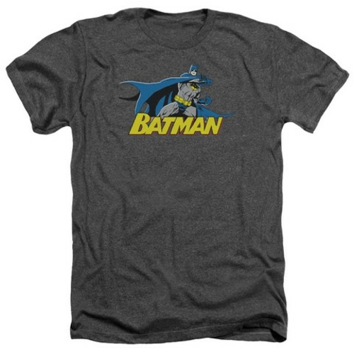 Trevco Batman-8 Bit Cape - Adult Heather Tee - Charcoal- Small