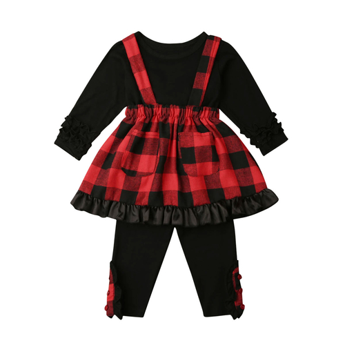 3pcs Toddler Baby Girls Xmas Clothes Sets Black T