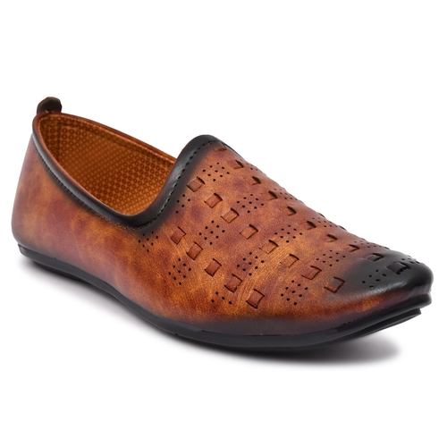 Men Woven Design Lightweight Mojaris (Size-UK-8) (Color-BLACK)