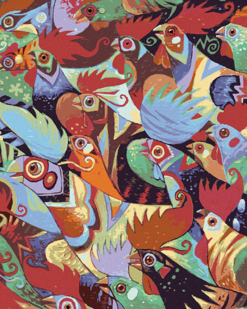 Paint by Numbers - COLOURFUL ROOSTERS