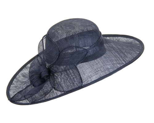 Navy wide brim racing fashion hat