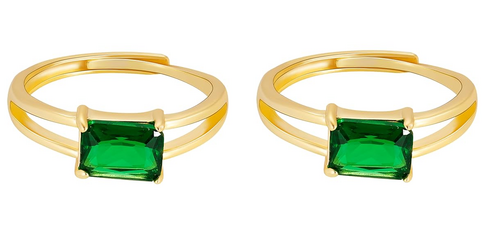 Golden Green Velvet Stone Ring Pack of 2