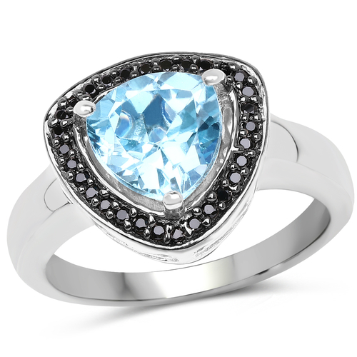 2.06 Carat Genuine Baby Swiss Blue Topaz and Black Diamond .925