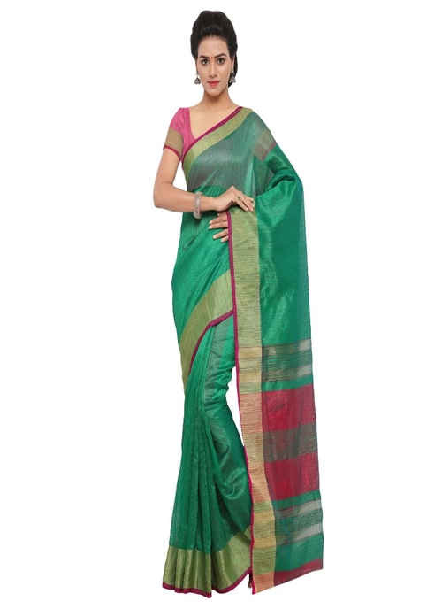 Generic Women's Tussar Silk Saree (Green, 5-6