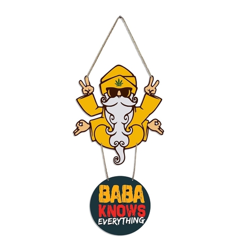 Baba Knows Printed Wooden Wall Hanger with Quotes for Home Decor