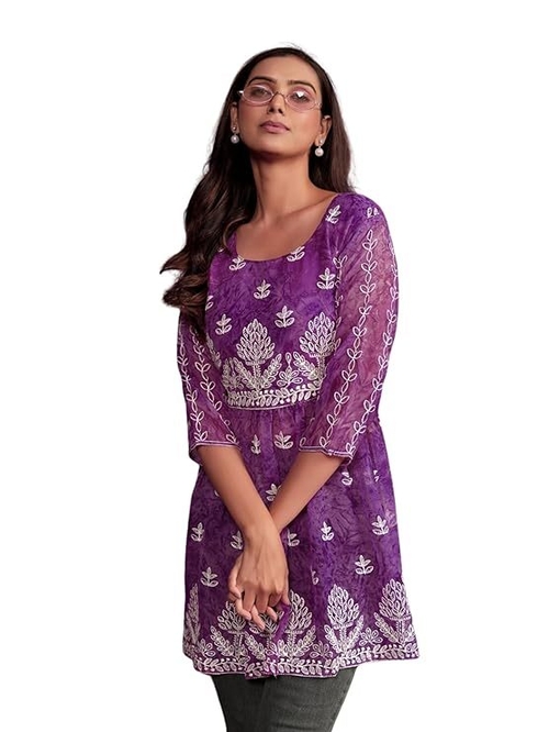 Women's Georgette Chikankari Embroidery Kurta (Size-S)