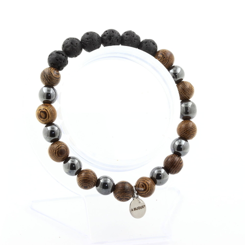 Lava + Hematite + wood 8 mm beads Bracelet.