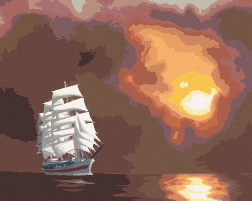Zuty - Paint by Numbers - WHITE SAILBOAT AND SUN BEHIND CLOUDS (D.