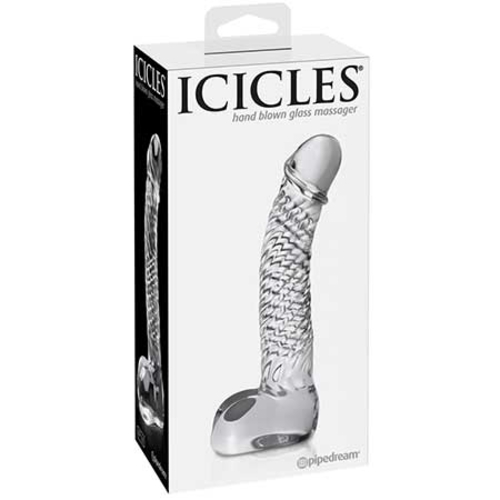 Pipedream Icicles No. 61 Curved Textured 6.5 in. Glass Dildo Clear