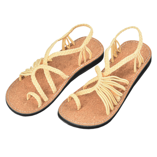 Markerandhands Handwoven Rope Flat Sandals For Women Tour Cream Cork