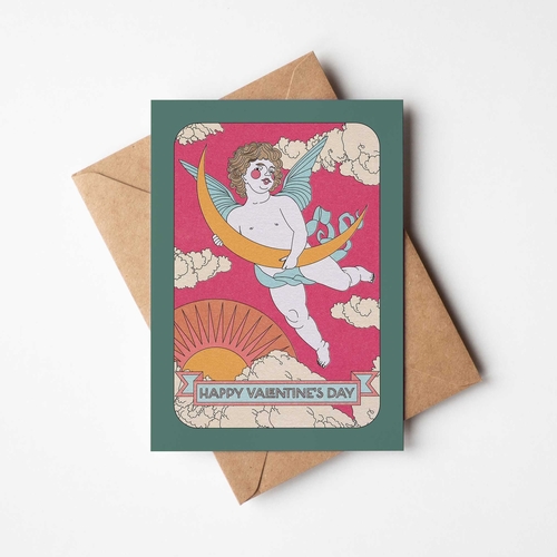 'Moon Cherub' A6 Valentine's Day Card with Kraft Envelope | Fully