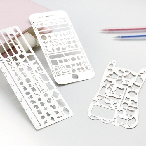 Cute Cat Ruler Drawing Stencil HolMetal