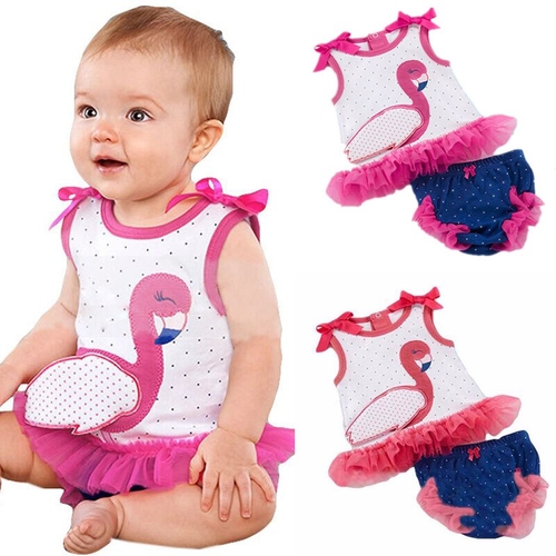 Toddler girl swan polka dots 2 pcs outfits Baby