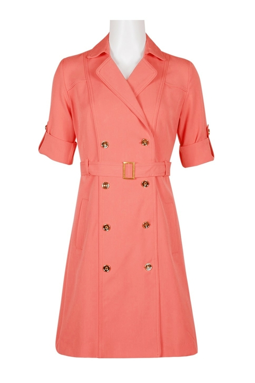 Sharagano Notched Collar Adjustable Sleeve Belted Functional Pockets