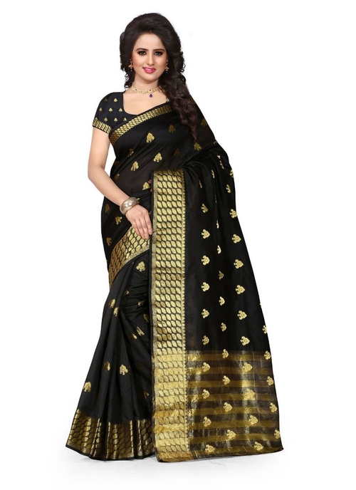 Generic Women's Cotton  Saree(Black, 5.5-6 Mtr)