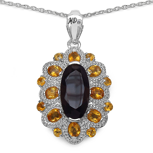 6.40 Carat Genuine Smoky Quartz, Citrine & White Diamond .925 Sterling