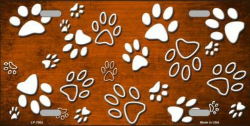 Smart Blonde LP-7562 Orange White Paw Print Oil Rubbed Metal Novelty L