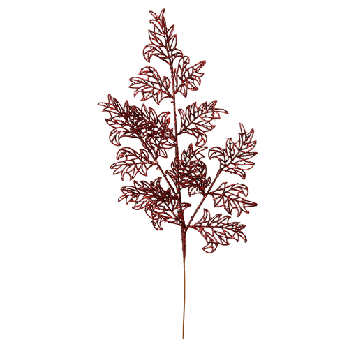 Vickerman L186265 22 in. Burgundy Glitter Lace Holly Leaf Spray, 1