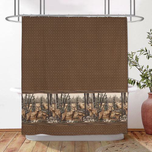 BRT - Whitetail Dreams - Forest Theme Modern Deer Shower Curtain