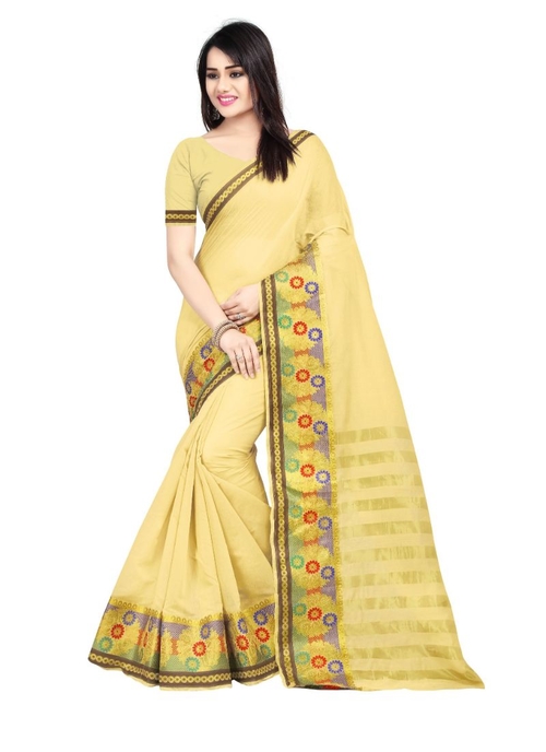 Generic Women's Cotton Silk Saree(Light Yellow,