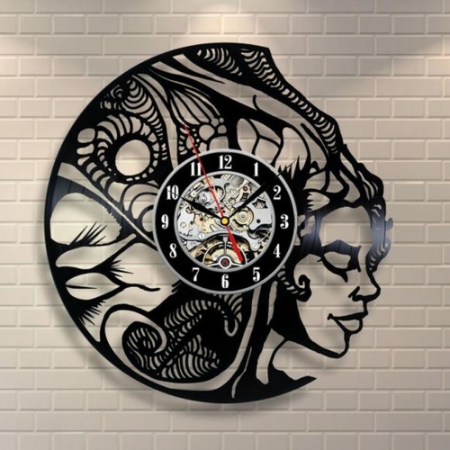 BEAUTIFUL NATURE GIRL ORNAMENT HANDMADE VINYL RECORD WALL CLOCK