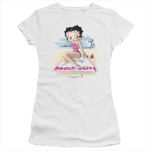 Boop-Beach Betty - Short Sleeve Junior Sheer Tee, White - Small