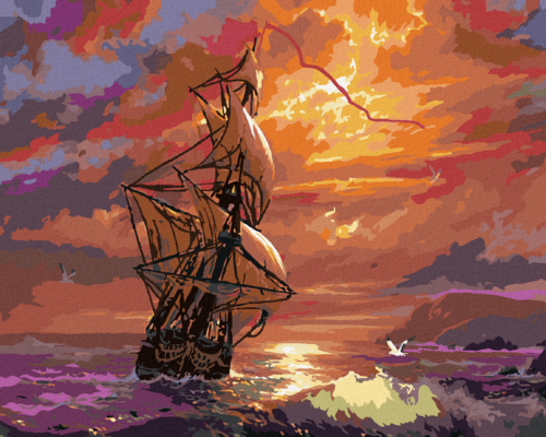 Paint by Numbers - A SHIP AT SEA AND THE SUNSET (ABRAHAM HUNTER)