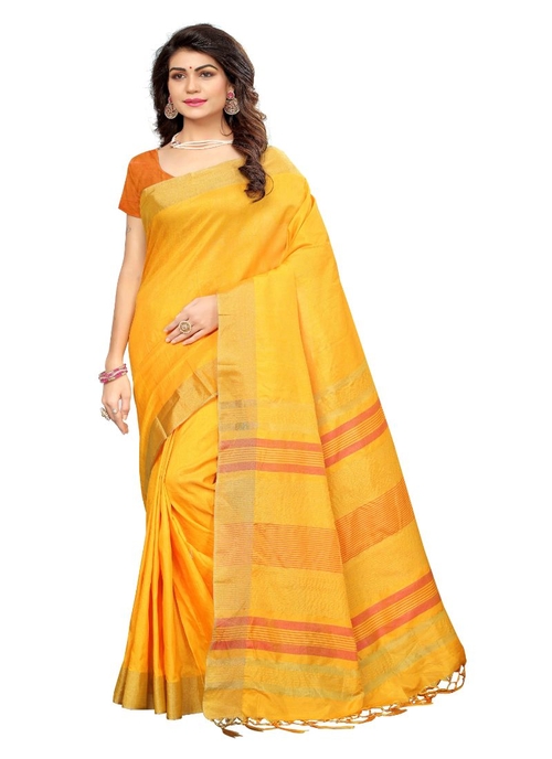 Generic Women's Cotton Silk Saree (Yellow, 5-6