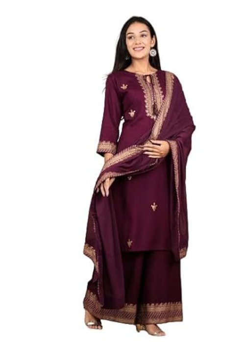 Women's Rayon Straight Kurti with Palazzo & Duppta Set