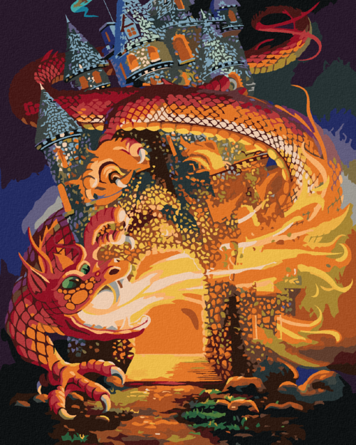 Zuty - Paint by Numbers - DRAGON AND A CASTLE (D. RUSTY RUST), 40x50