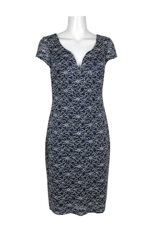 Connected Apparel V-Neck Short Sleeve Bodycon Lace Dress