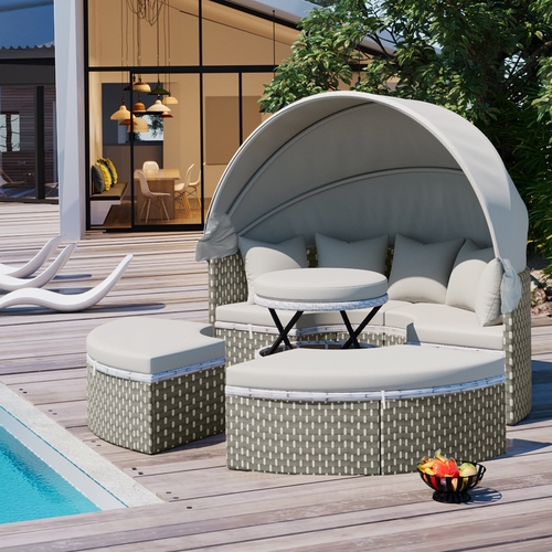 Patio Furniture Round Outdoor Sectional Sofa Set Rattan Daybed