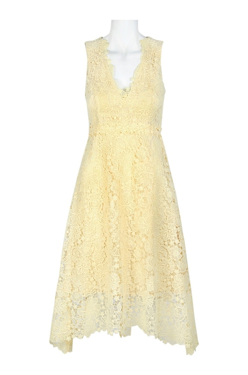 Donna Morgan Scalloped V-Neck Sleeveless Zipper Back Floral Crochet