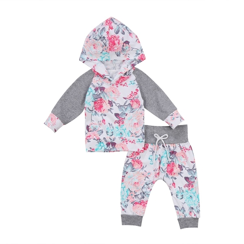 Toddler Kids Baby Girls Flower Hooded Tops Pants