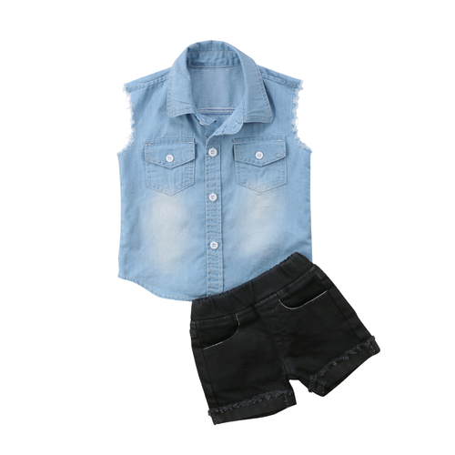 Denim Blue Black Hot 2Pcs Kids Baby Boy Denim
