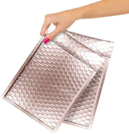 Metallic Rose Gold Bubble Mailers 7.25 x 11, Poly Padded Envelopes