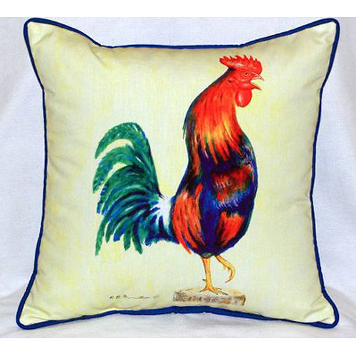Betsy Drake HJ037 Blue Rooster Large Indoor-Outdoor Pillow 16 in. x 20