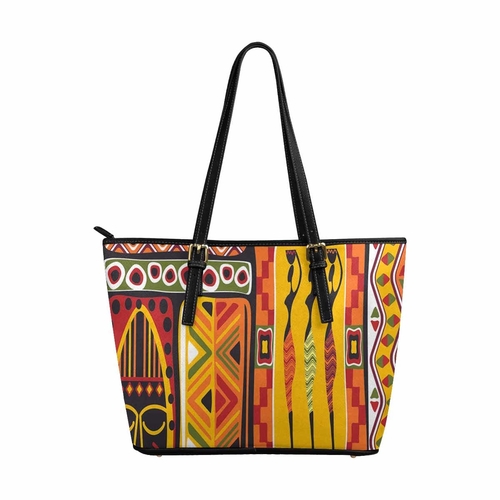 Large Leather Tote Shoulder Bag - Bohemian Print
